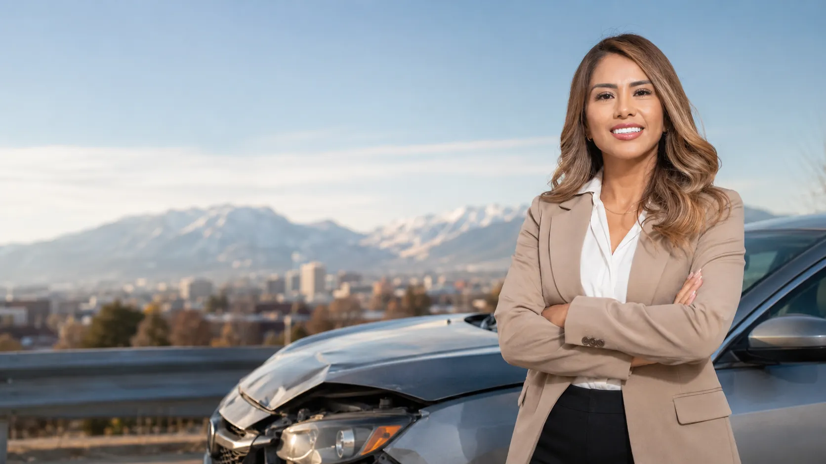 Orientación profesional junto a un vehículo accidentado en Utah